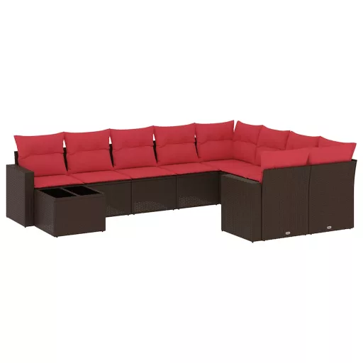 10 részes barna polyrattan kerti ülőgarnitúra párnákkal