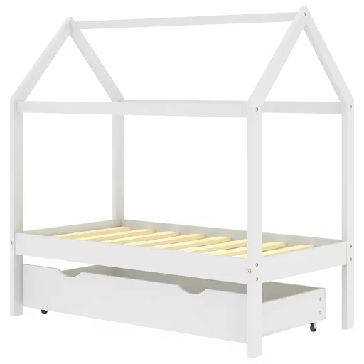 Fehér tömör fenyőfa gyerekágykeret fiókkal 70 x 140 cm