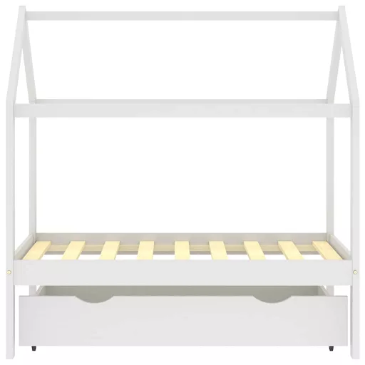 Fehér tömör fenyőfa gyerekágykeret fiókkal 70 x 140 cm