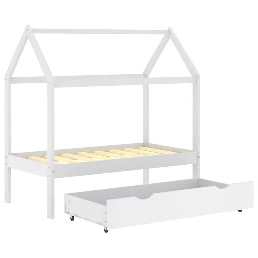 Fehér tömör fenyőfa gyerekágykeret fiókkal 70 x 140 cm