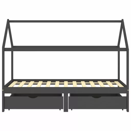 Fiókos sötétszürke tömör fenyőfa gyerekágykeret 90 x 200 cm