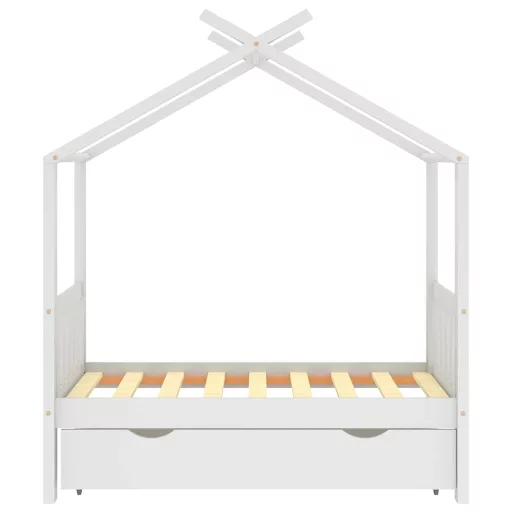 Fehér tömör fenyőfa gyerekágykeret fiókkal 70 x 140 cm