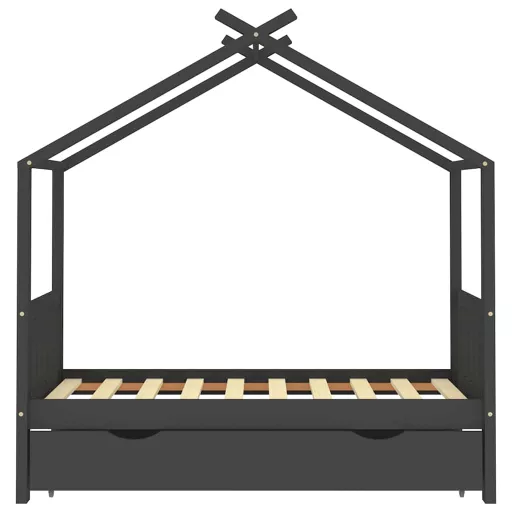Sötétszürke tömör fenyőfa gyerekágykeret fiókkal 80 x 160 cm