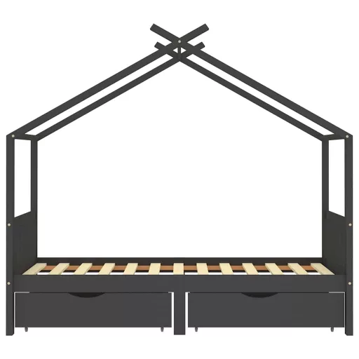 Fiókos sötétszürke tömör fenyőfa gyerekágykeret 90 x 200 cm