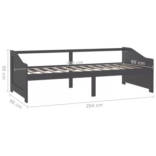 Sötétszürke 3 személyes tömör fenyőfa kanapéágy 90 x 200 cm