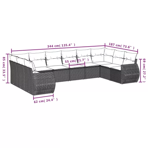 11 részes szürke polyrattan kerti ülőgarnitúra párnákkal