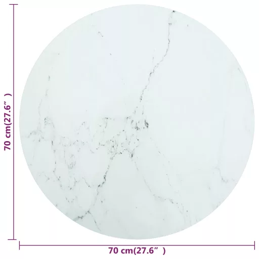 Fehér edzett üveg asztallap márványdizájnnal Ø70 x 0,8 cm