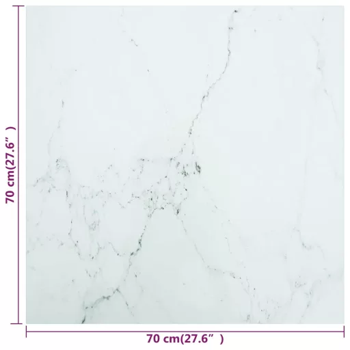 Fehér edzett üveg asztallap márványdizájnnal 70 x 70 cm 6 mm