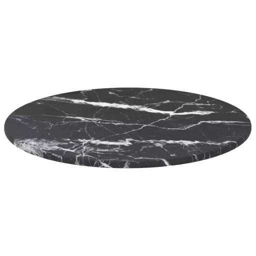 Fekete edzett üveg asztallap márványdizájnnal Ø30 x 0,8 cm