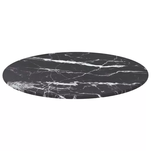 Fekete edzett üveg asztallap márványdizájnnal Ø40 x 0,8 cm