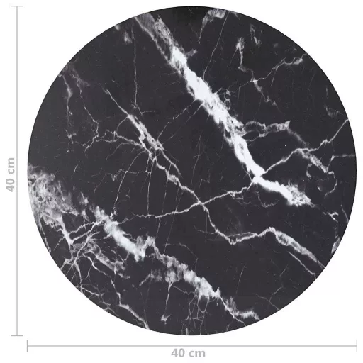 Fekete edzett üveg asztallap márványdizájnnal Ø40 x 0,8 cm