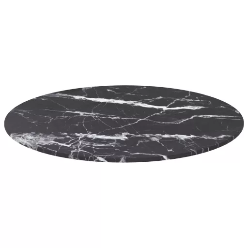 Fekete edzett üveg asztallap márványdizájnnal Ø50 x 0,8 cm
