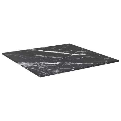 Fekete edzett üveg asztallap márványdizájnnal 40 x 40 cm 6 mm