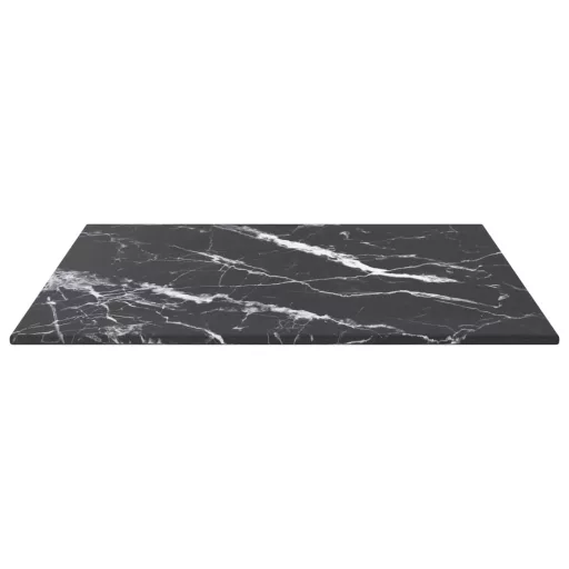Fekete edzett üveg asztallap márványdizájnnal 40 x 40 cm 6 mm