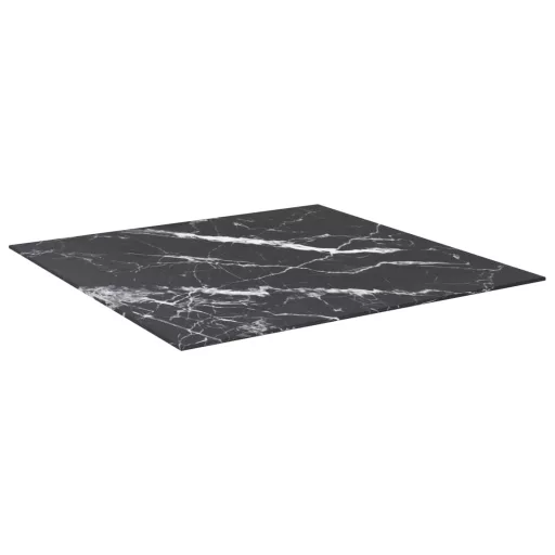 Fekete edzett üveg asztallap márványdizájnnal 80 x 80 cm 6 mm