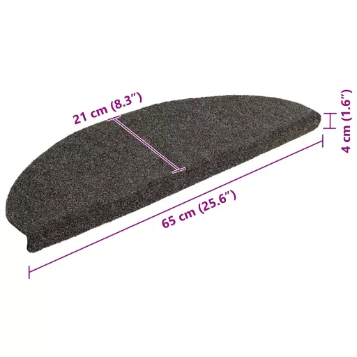 15 db öntapadós lépcsőszőnyeg 65 x 21 x 4 cm antracit színű, félkör alakú, nagy