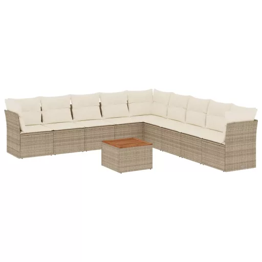 10 részes bézs polyrattan kerti ülőgarnitúra párnával