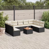   10 részes fekete polyrattan kerti ülőgarnitúra párnákkal