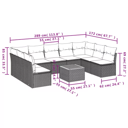 10 részes bézs polyrattan kerti ülőgarnitúra párnával