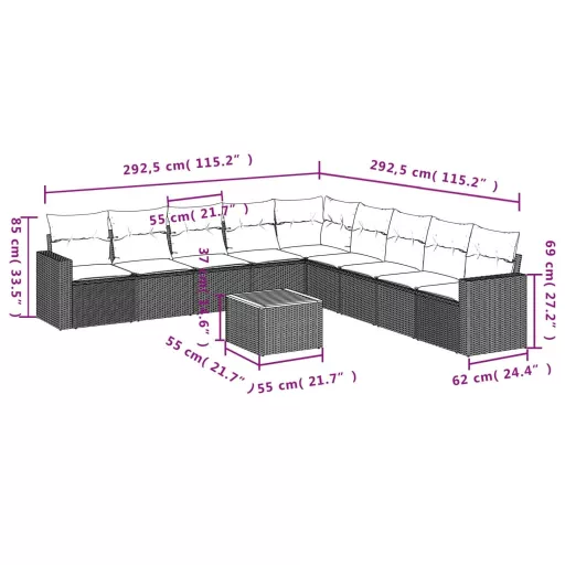 10 részes szürke polyrattan kerti ülőgarnitúra párnákkal