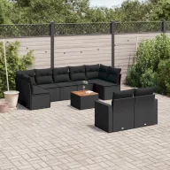   10 részes fekete polyrattan kerti ülőgarnitúra párnákkal