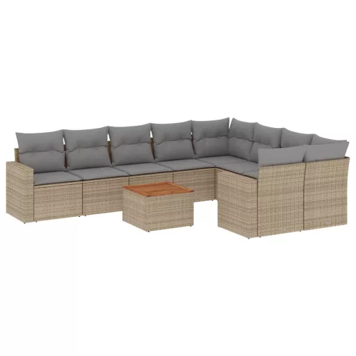 10 részes bézs polyrattan kerti ülőgarnitúra párnával