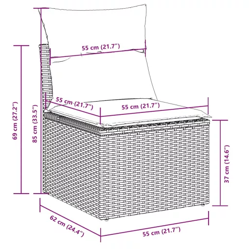11 részes fekete polyrattan kerti ülőgarnitúra párnákkal