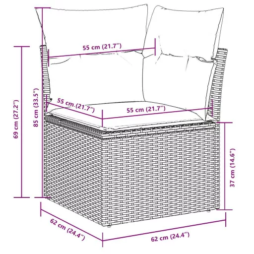 11 részes fekete polyrattan kerti ülőgarnitúra párnákkal