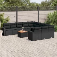   12 részes fekete polyrattan kerti ülőgarnitúra párnákkal