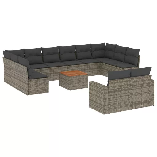 13 részes szürke polyrattan kerti ülőgarnitúra párnákkal