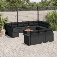   14 részes fekete polyrattan kerti ülőgarnitúra párnákkal