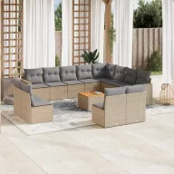   13 részes bézs polyrattan kerti ülőgarnitúra párnákkal
