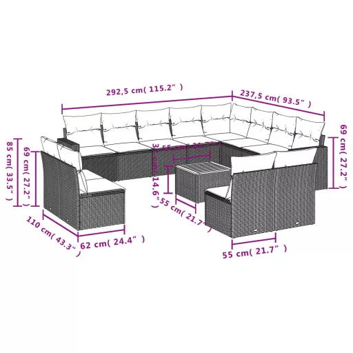13 részes bézs polyrattan kerti ülőgarnitúra párnákkal