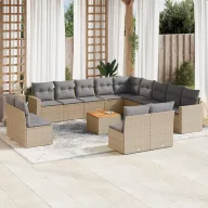 14 részes bézs polyrattan kerti ülőgarnitúra párnával