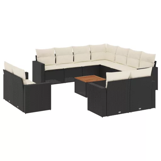 13 részes fekete polyrattan kerti ülőgarnitúra párnákkal