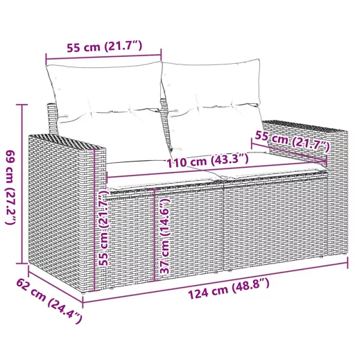 11 részes fekete polyrattan kerti ülőgarnitúra párnákkal