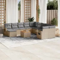   12 részes bézs polyrattan kerti ülőgarnitúra párnákkal