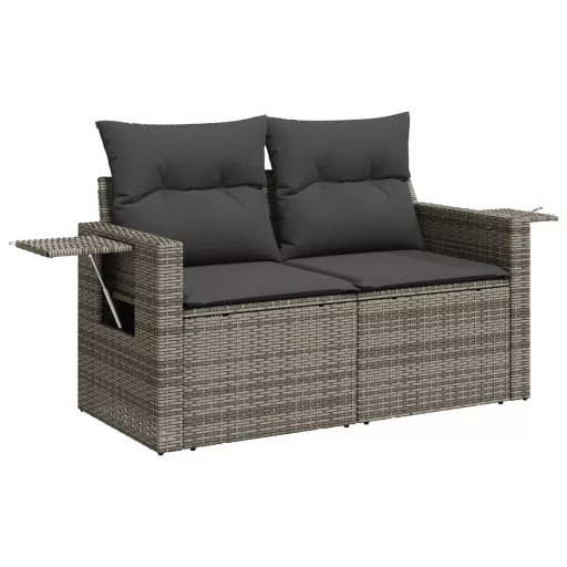 13 részes szürke polyrattan kerti ülőgarnitúra párnákkal