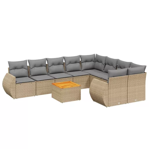 10 részes bézs polyrattan kerti ülőgarnitúra párnával