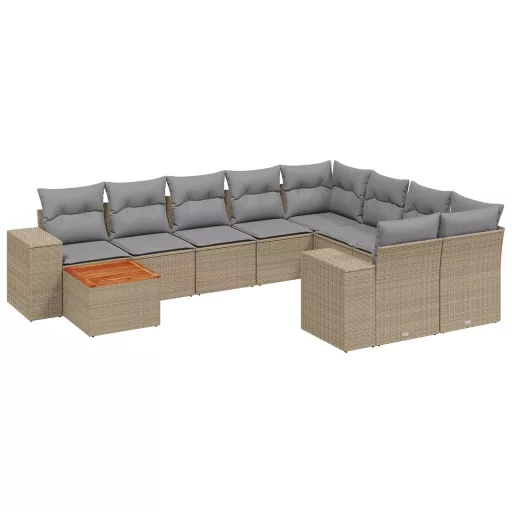 10 részes bézs polyrattan kerti ülőgarnitúra párnával