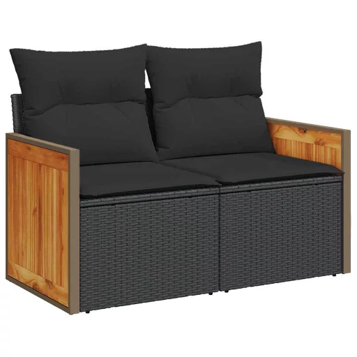 10 részes fekete polyrattan kerti ülőgarnitúra párnákkal