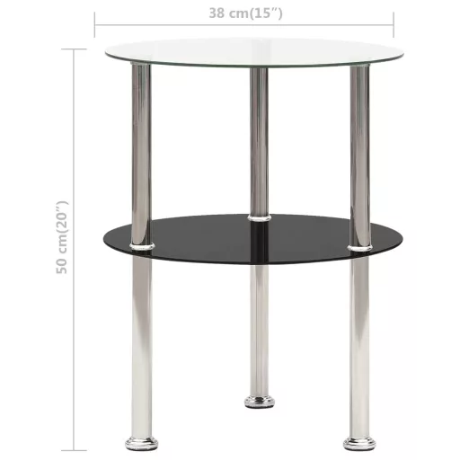 2 szintes átlátszó és fekete edzett üveg kisasztal 38 cm