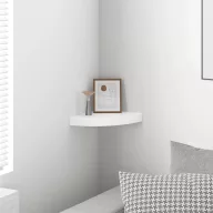 Úszó sarokpolc magasfényű fehér MDF 25 x 25 x 3,8 cm
