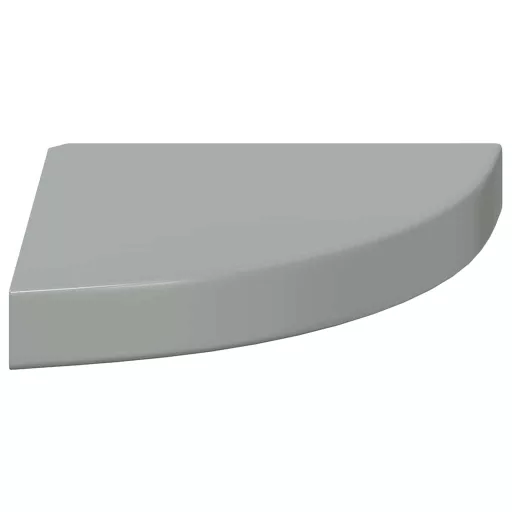 Magasfényű szürke MDF lebegő sarokpolc 25 x 25 x 3,8 cm