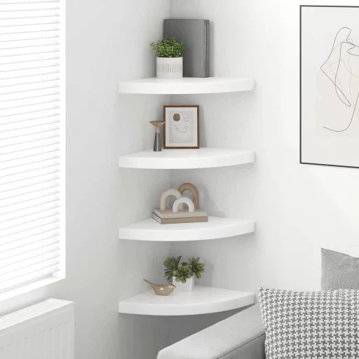 323909  Floating Corner Shelves 4 pcs High Gloss White 35x35x3,8 cm MDF