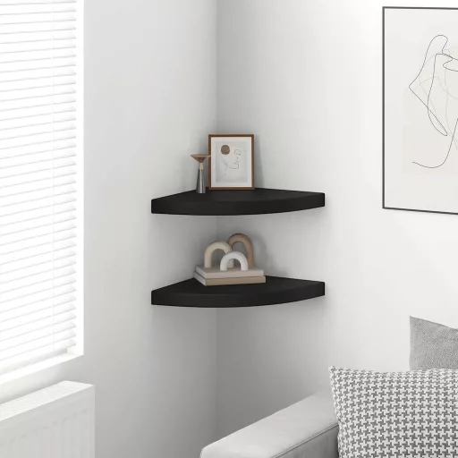 323920  Floating Corner Shelves 2 pcs Black 35x35x3,8 cm MDF