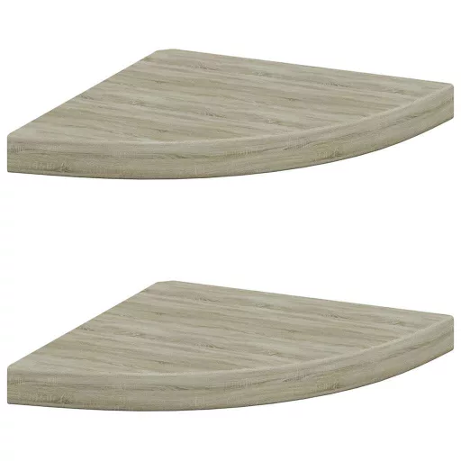 2 db tölgyszínű MDF lebegő sarokpolc 35 x 35 x 3,8 cm