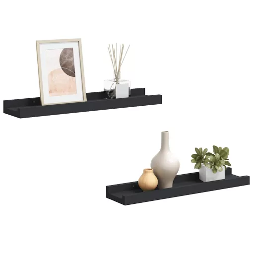 2 db fekete MDF szegélypolc képkeretekhez 40 x 9 x 3 cm