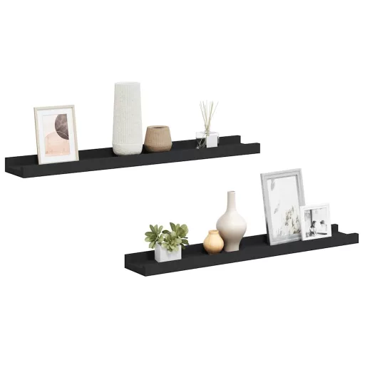 2 db fekete MDF szegélypolc képkeretekhez 60 x 9 x 3 cm