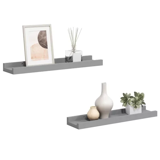 2 db szürke MDF szegélypolc képkeretekhez 40 x 9 x 3 cm